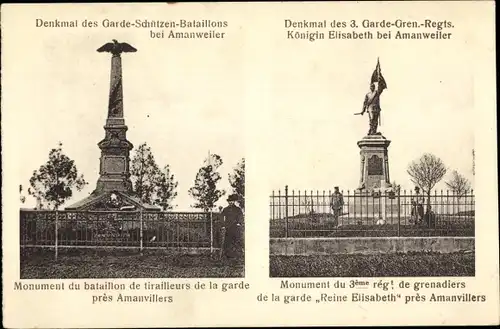 Ak Amanvillers Amanweiler Moselle, Denkmal Garde Schützen Batl., 3. Garde Grenadier Regt.