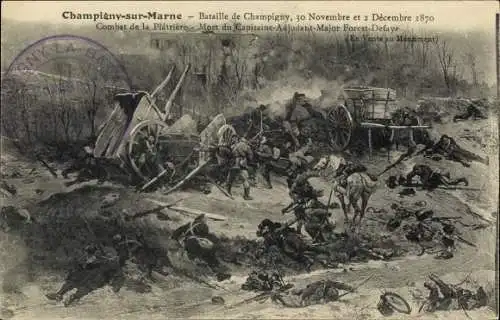 Ak Champigny sur Marne Val de Marne, Bataille 1870, Combat de la Platriere, Schlachtfeldszene