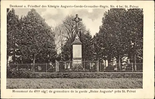 Ak St. Privat Moselle, Monument du 4eme reg. de grenadiers de la garde Reine Augusta