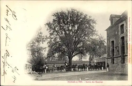 Ak Le Pin au Haras Haras du Pin Orne, Sortie des Remises, Pferdekutschen