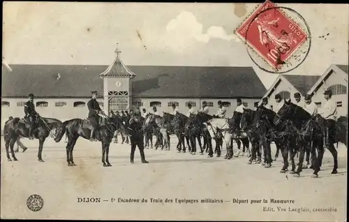 Ak Dijon Côte d'Or, 8e Escadron du Train des Equipages militaires, Soldaten auf Pferden