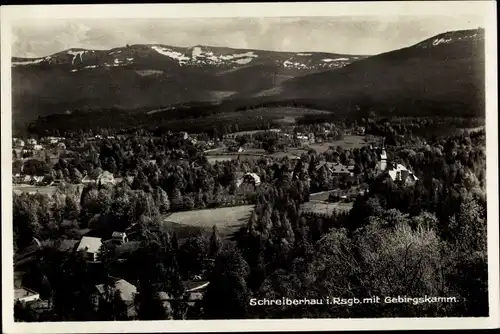 Ak Szklarska Poręba Schreiberhau Riesengebirge Schlesien, Panorama mit Gebirgskamm