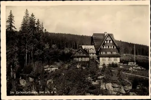 Ak Szklarska Poręba Schreiberhau Riesengebirge, Berg Luboch, Zackelfallbaude, Außenansicht