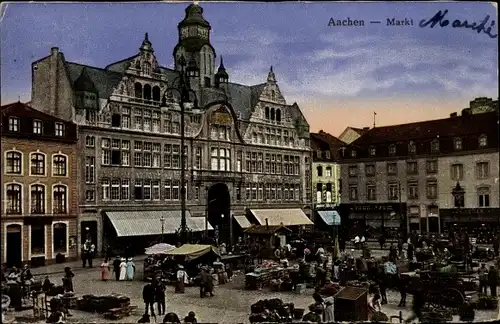 Ak Aachen in Nordrhein Westfalen, Markt, Marktstände