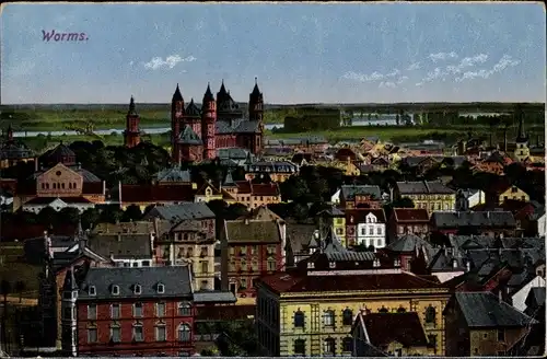 Ak Worms am Rhein, Ortsansicht, Kirche