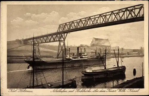 Ak Holtenau Kiel in Schleswig Holstein, Nordhafen mit Hochbrücke, Schiffe