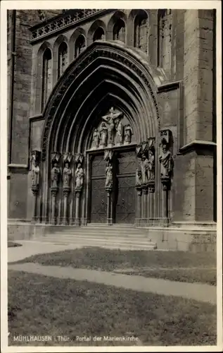 Ak Mühlhausen in Thüringen, Portal der Marienkirche, Heiligenstatuen