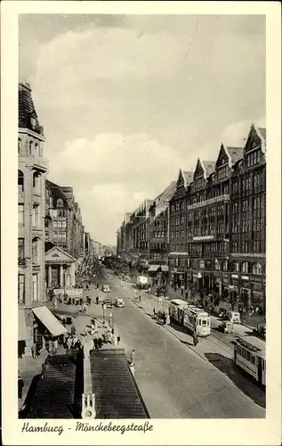 Ak Hamburg Mitte Altstadt, Partie auf der Mönckebergstrasse, Straßenbahnen