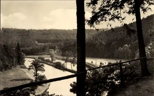 Ak Großdraxdorf Berga an der Elster Thüringen, Blick in das Elstertal, Bahndamm