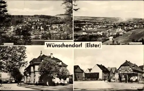 Ak Wünschendorf an der Elster, Teilansicht, Gesamtansicht, Bahnhof, Wendenplatz