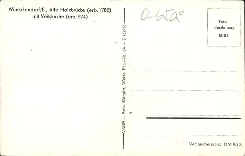 Ak Wünschendorf an der Elster, alte Holzbrücke mit Veitskirche