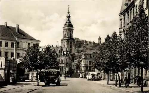 Ak Greiz im Vogtland, August-Bebel-Straße, Bus
