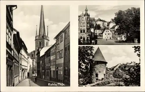Ak Kahla in Thüringen, Straßenpartie mit Kirchturm, Turm