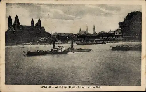 Ak Speyer am Rhein, Abend am Rhein, Dom, Schiff