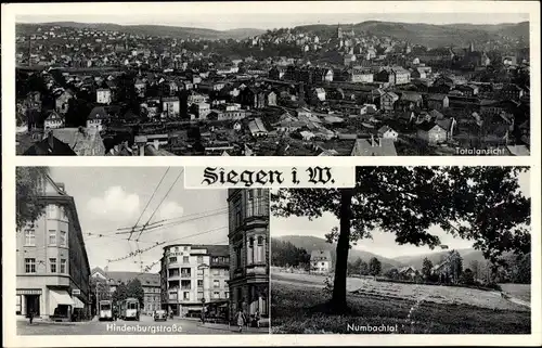 Ak Siegen in Westfalen, Totalansicht, Hindenburgstraße, Numbachtal