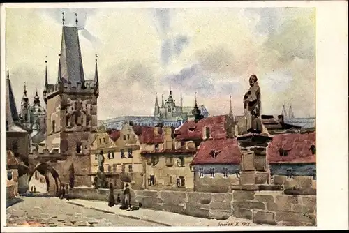 Künstler Ak Soucek V., Praha Prag, Malostranska most, Kleinseitner Brückenturm