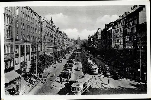 Ak Praha Prag Tschechien, Václavské náměstí, Wenzelsplatz, Straßenbahnen