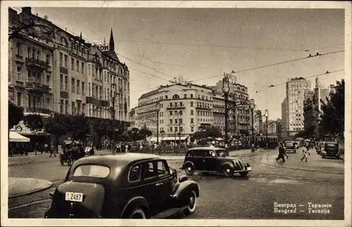 Ak Beograd Belgrad Serbien, Straßenansicht, Autos, Fußgänger, Terazije