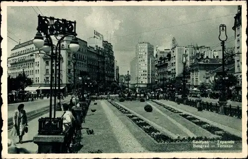 Ak Belgrad Beograd Serbien, Terazije, Terrassen, Hochhäuser