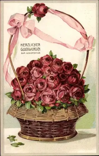 Präge Ak Glückwunsch Geburtstag, Blumenkorb, Rosen