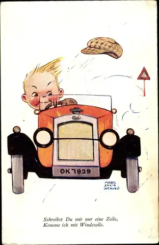 Künstler Ak Attwell, Mabel Lucy, Junge im Automobil