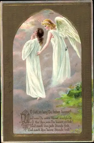 Präge Ak Engel und betendes Mädchen, O lieb, so lang Du lieben kannst