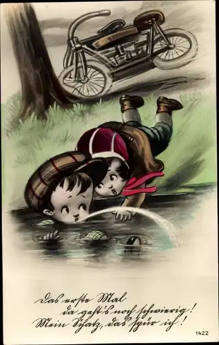 Ak Verkehrsunfall, Junge im Fluss, Rettung, Mädchen, Fahrrad