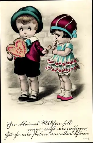 AK Junge schenkt seiner Freundin ein Stück Lebkuchen, Essen