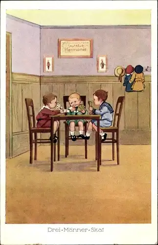 Ak Skatklub Harmonie, Harte aas gaat mee, Kinder spielen Karten