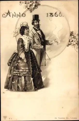 Ak Frau geht mit ihrem Ehemann spazieren, Mode, 1866
