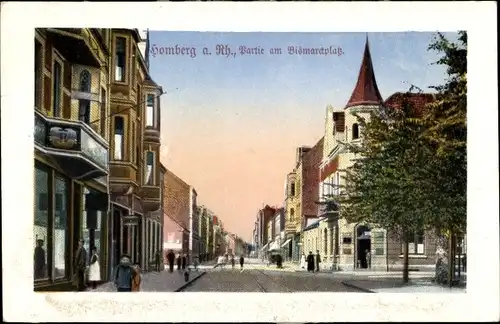 Ak Duisburg Homberg Niederrhein, Partie am Bismarckplatz, Geschäfte, Passanten