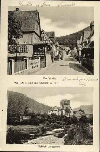 Ak Obernhof an der Lahn, Dorfstraße, Schloss Langenau, Gasthaus Kops