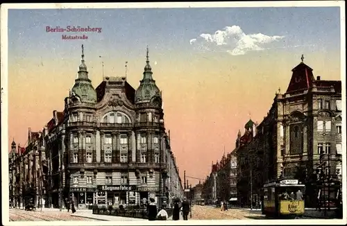 Ak Berlin Schöneberg, Motzstraße, Straßenbahn 346, Färberei H. Bergmann