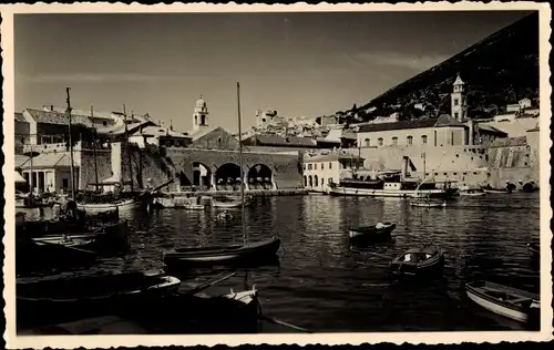 Ak Dubrovnik Kroatien, Teilansicht, Brücke, Boote