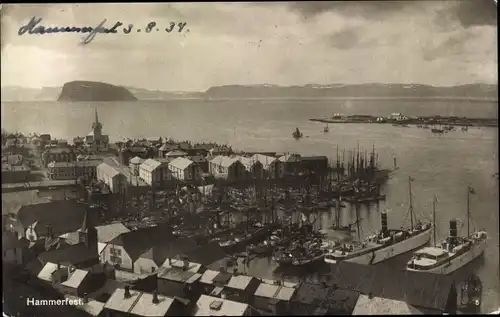 Ak Hammerfest Norwegen, Teilansicht mit Hafen