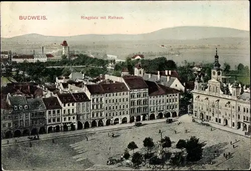 Ak České Budějovice Budweis Südböhmen, Ringplatz mit Rathaus