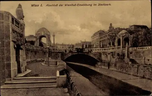 Ak Wien 1 Innere Stadt, Abschluss der Wienfluß-Einwölbung im Stadtpark