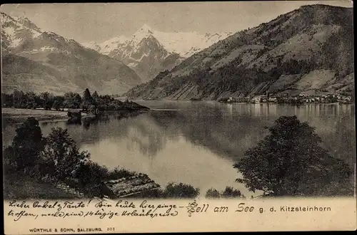 Ak Zell am See in Salzburg, Landschaftsblick gegen den Kitzsteinhorn