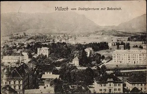 Ak Villach in Kärnten, Blick vom Stadtpfarrturm mit Dobratsch
