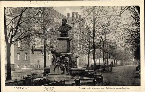 Ak Dortmund im Ruhrgebiet, Ostwall mit Museum und Schüchtermann Denkmal