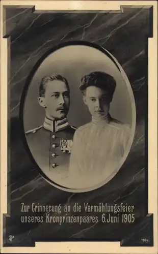 Passepartout Ak Kronprinz Wilhelm von Preussen, Kronprinzessin Cecilie, Hochzeit