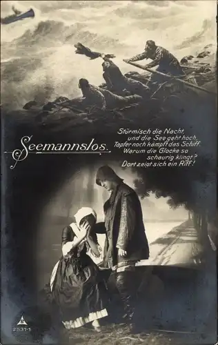 Ak Seemannslos, Schiffsbrüchige im Sturm, Weinende Frau, PH Berlin 2531 1