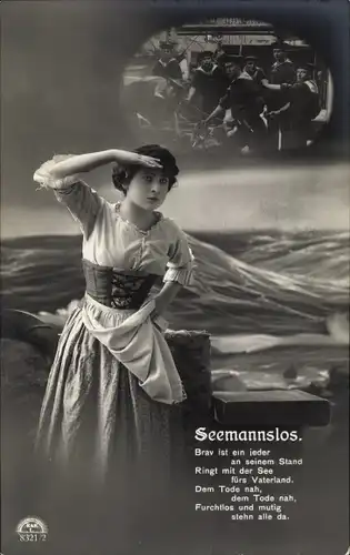 Ak Seemannslos, Brav ist ein jeder an seinem Stand, Frau in Tracht, Deutsche Marinesoldaten