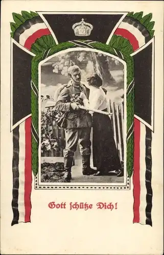 Ak Gott schütze Dich, Soldatenliebe, Abschied, Deutscher Soldat