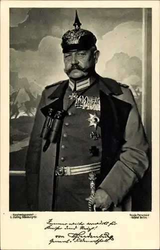 Ak Generalfeldmarschall Paul von Hindenburg, Portrait, Feldstecher, Orden