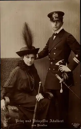 Ak Prinz Adalbert von Preußen, Adelheid von Sachsen Meiningen, Portrait, Uniform