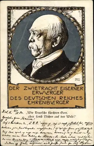 Künstler Ak Stuck, Franz, Fürst Otto von Bismarck, Wir Deutsche fürchten Gott..