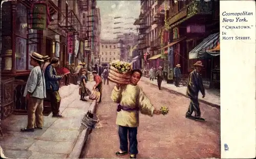 Künstler Ak New York City USA, Mott Street, China Town, Cosmopolitan New York