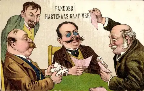 Ak Pandoer, Hartenaas gaat mee, Männer spielen Karten