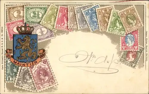 Wappen Briefmarken Litho Niederlande, Je maintien drai